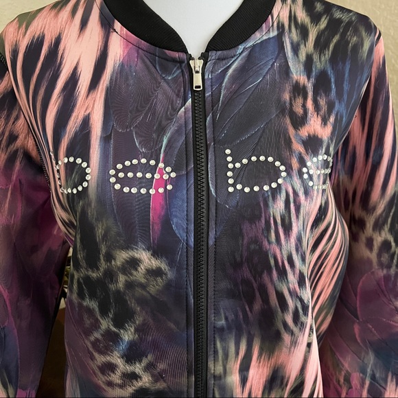 Bebe Tropical Print Stretch Bomber Jacket - Picture 11 of 16